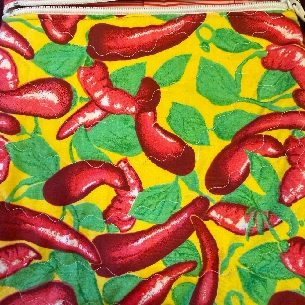 Set of 2 Handmade Quilted Chili Pepper Print Bags